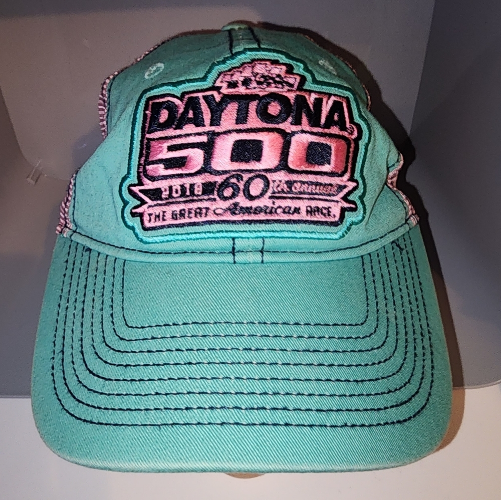 Nascar Daytona 500 60th Annual Pink Turquoise Trucker Hat Cap One Size F…